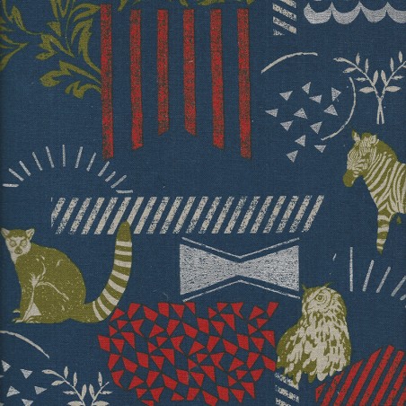 Tissu 45% cot 55% lin Echino on blue