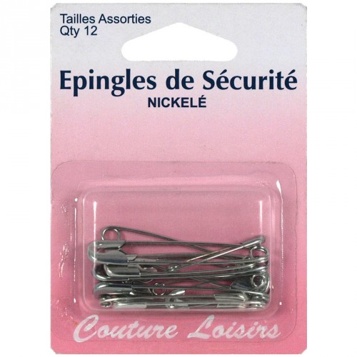 Epingles de sécurité nickelées assorties X12