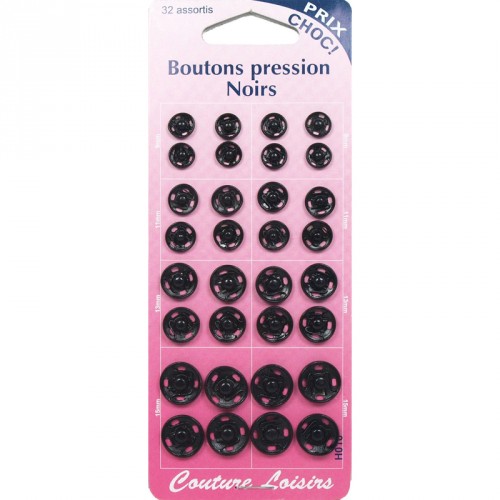 Boutons pression Noirs - 32 assortis