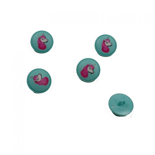 Bouton vert motif licorne 18 mm