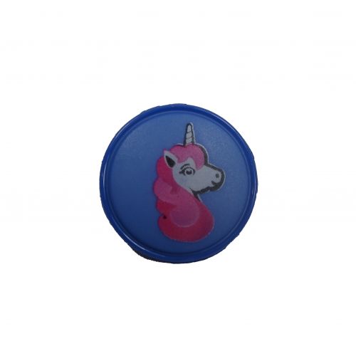 Bouton bleu motif licorne 18 mm