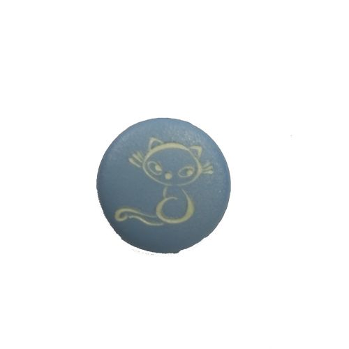 Bouton bleu motif chat 15mm