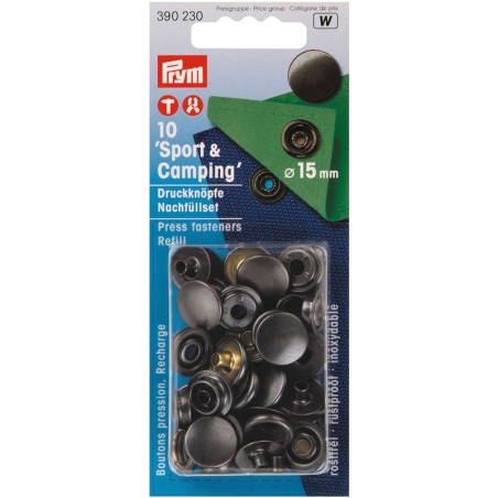 Carte 10 Boutons press. Sport & Camping 15mm Carte 10 Boutons press. Sport & Camping 15mm