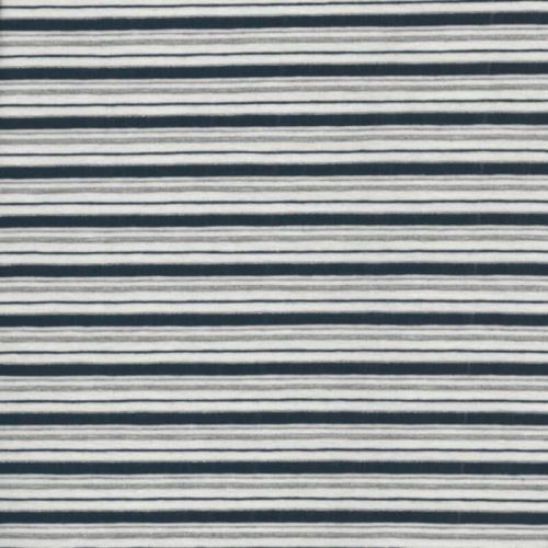 Tissu jersey  marinière blanc et bleu fine rayure lurex argent