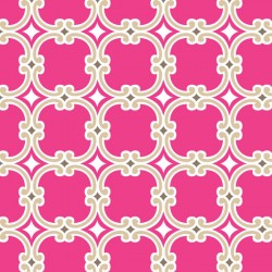 Tissu graphique rose fond beige