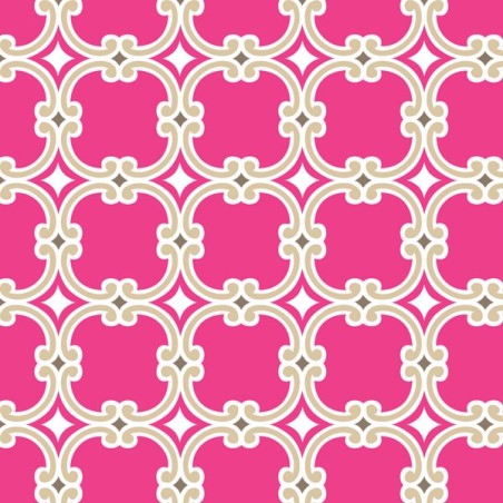 Tissu graphique rose fond beige