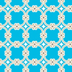 Tissu graphique bleu turquoise fond beige