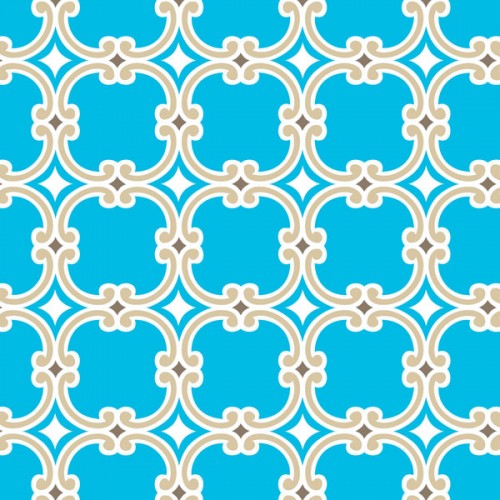 Tissu graphique bleu turquoise fond beige