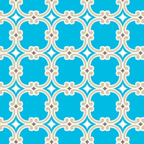 Tissu graphique bleu turquoise fond beige