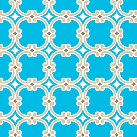 Tissu graphique bleu turquoise fond beige