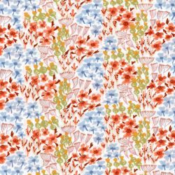 Tissu fleurs orange/vert/bleu 100% coton larg 110 cm