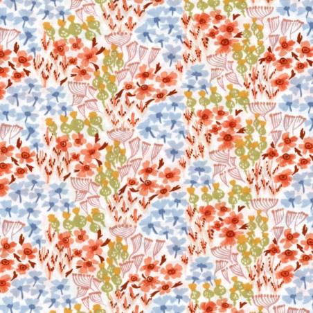 Tissu fleurs orange/vert/bleu 100% coton larg 110 cm