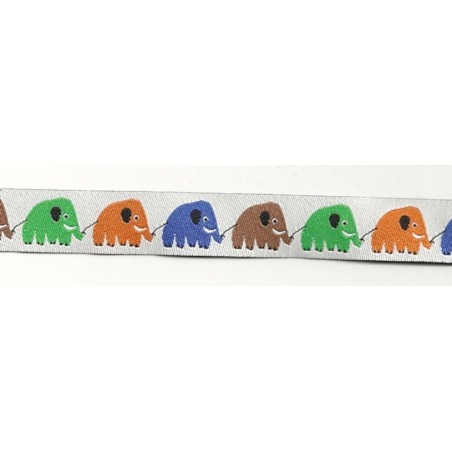 Rubans Tissés Eléphants blanc/multi