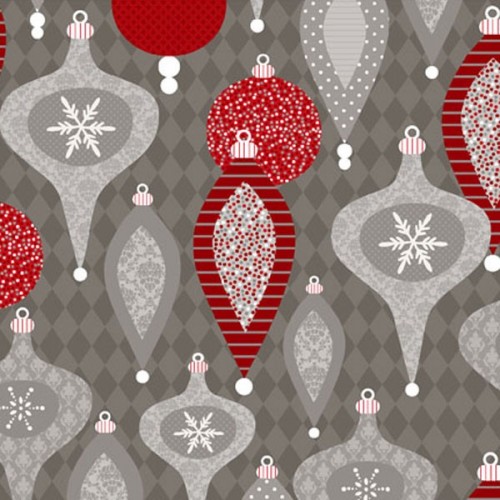 Tissu décorations de Noël sur fond gris - Wilmington Prints