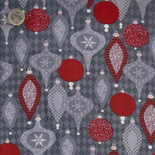 Tissu décorations de Noël sur fond gris - Wilmington Prints