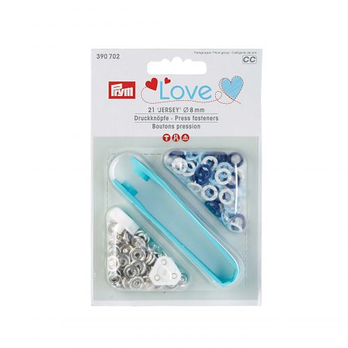 Boutons pression jersey 8mm tons bleu