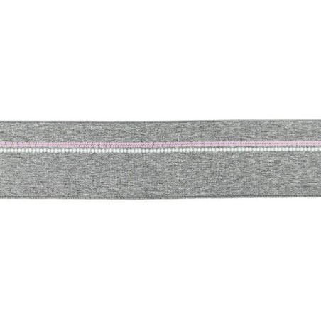 Elastique ligne rose gris chiné moyen 40mm