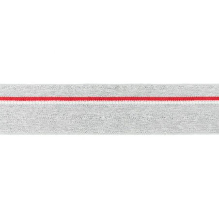 Elastique ligne rouge gris chiné clair 40mm