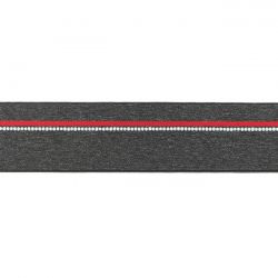 Elastique ligne rouge gris chiné foncé 40mm