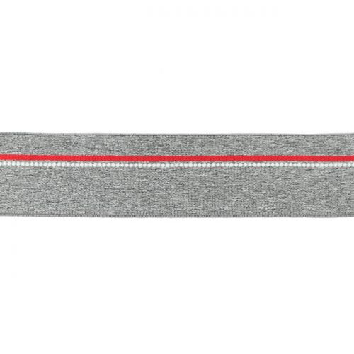 Elastique ligne rouge gris chiné moyen 40mm