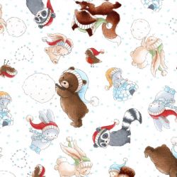 Tissu Bunnies & friends à la neige 100% coton larg 110 cm