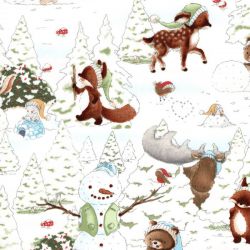 Tissu coton imprimé bunnies & friends dans la forêt
