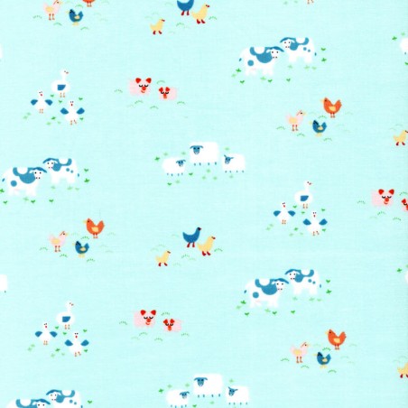 Tissu coton imprimé la ferme fond menthe