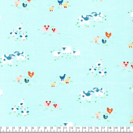 Tissu coton imprimé la ferme fond menthe