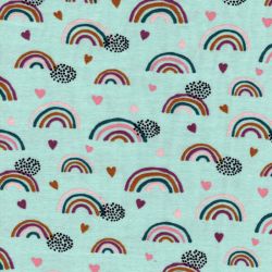 Tissu jersey Bio rainbow & hearts vert Poppy