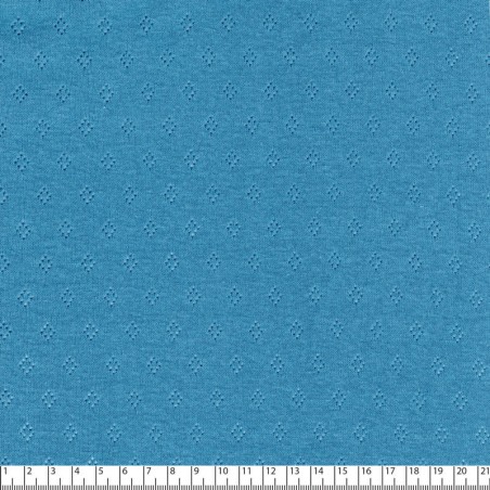 Tissu jersey ajouré pointelle bleu jean