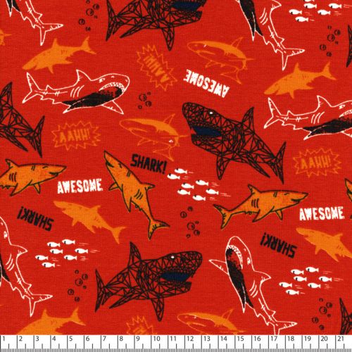 Tissu French Terry Awesome sharks fond rouille Poppy