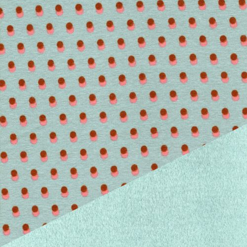 Tissu sweat dots bicolore fd vert doux 50%cot/46%pl/4%el lar