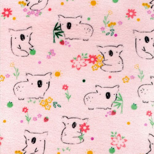 Tissu jersey velours koala fond rose