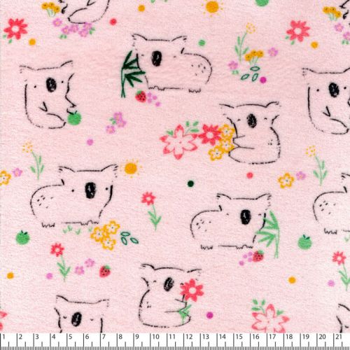 Tissu jersey velours koala fond rose