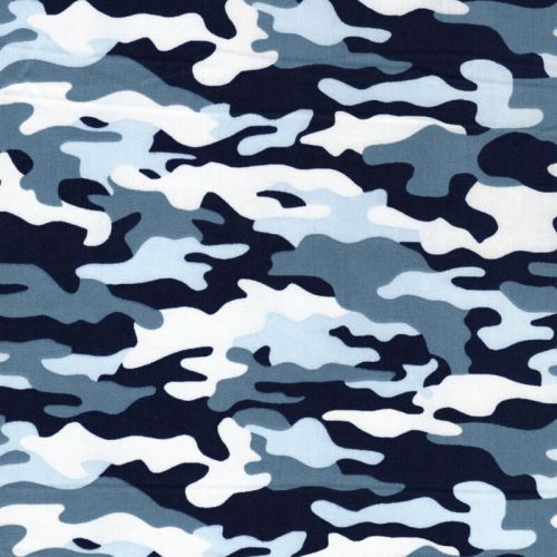 Tissu coton camouflage bleu Poppy