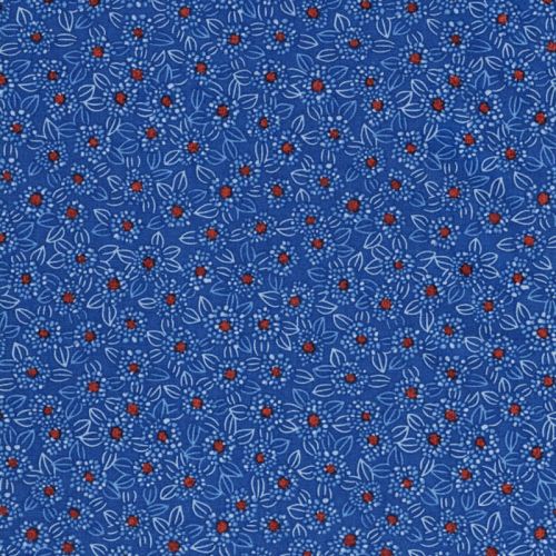 Tissu satin de coton fleuri bleu