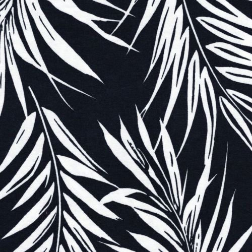 Tissu jersey feuilles de palme fond marine