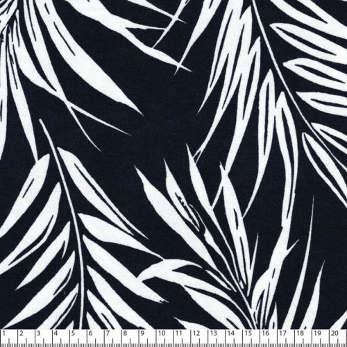 Tissu jersey feuilles de palme fond marine