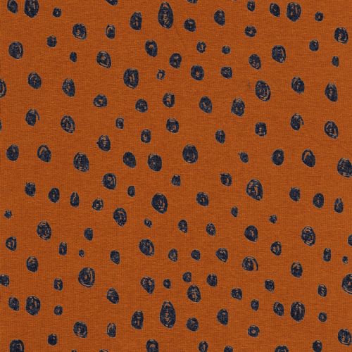 Tissu jersey pois marine fond rouille