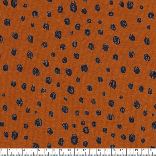 Tissu jersey pois marine fond rouille