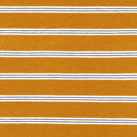 Tissu jersey marinière moutarde/blanc