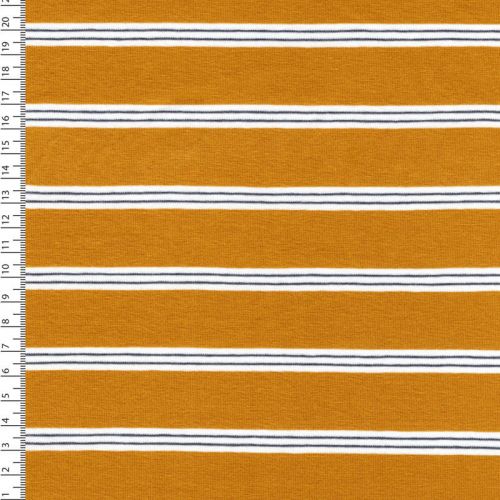 Tissu jersey marinière moutarde/blanc