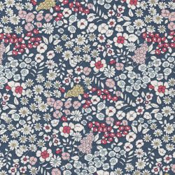 Tissu toile fleuri  fond bleu