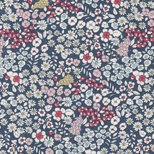 Tissu toile fleuri  fond bleu