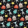 Tissu coton imprimé monstres fond noir Tissu coton imprimé monstres fond noir