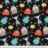 Tissu coton imprimé monstres fond noir Tissu coton imprimé monstres fond noir