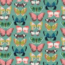 Tissu coton imprimé papillons fond vert 