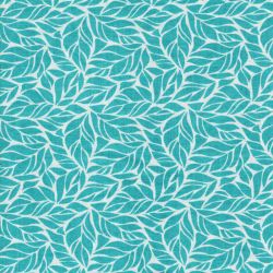 Tissu coton imprimé feuilles vertes fond bleu