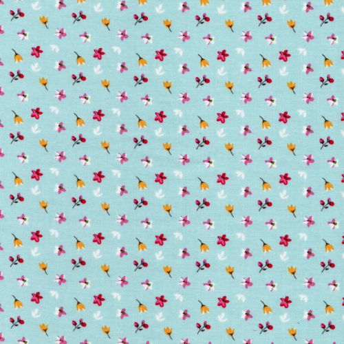 Tissu coton imprimé fleuri fond bleu