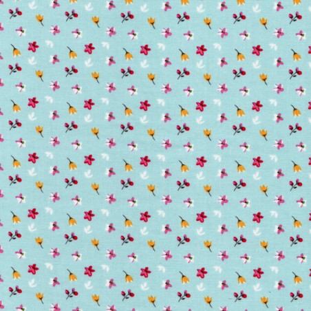 Tissu coton imprimé fleuri fond bleu